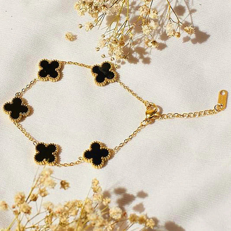 18K Gold Plated Black Clover Bracelet – Waterproof & Skin Safe