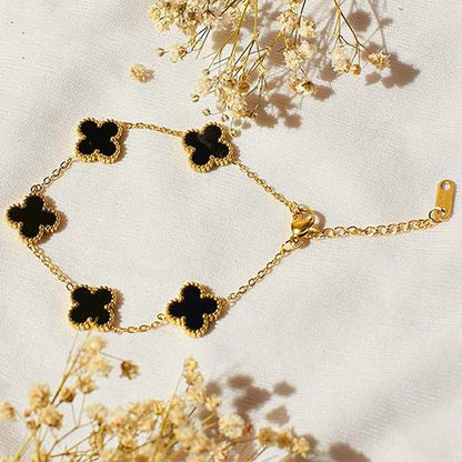18K Gold Plated Black Clover Bracelet – Waterproof & Skin Safe