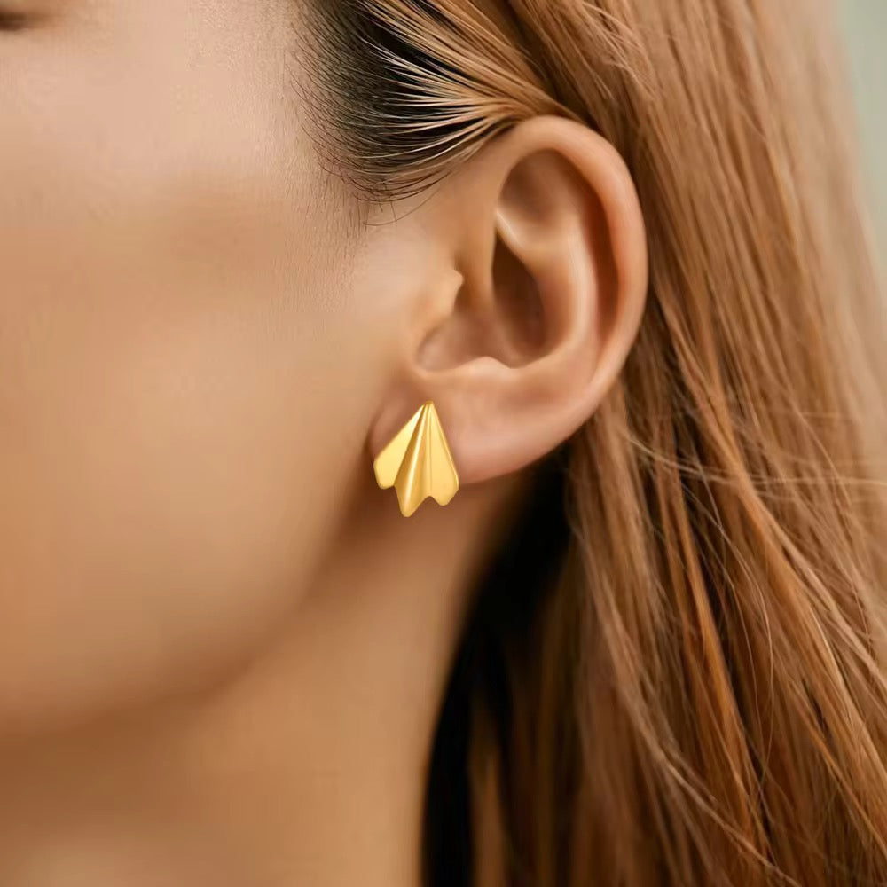 Paper Plane Earrings | 18K Gold Minimal Waterproof