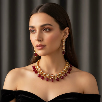 Maroon Kundan Set