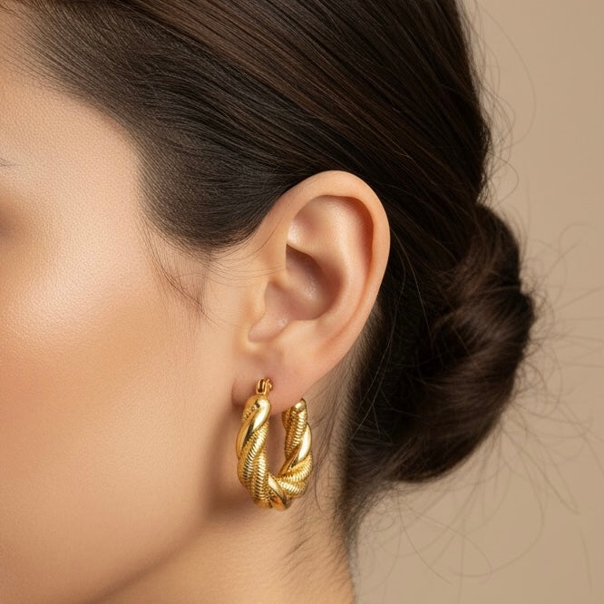 Dual-Tone Rope Hoop Earrings | 18K Gold Waterproof
