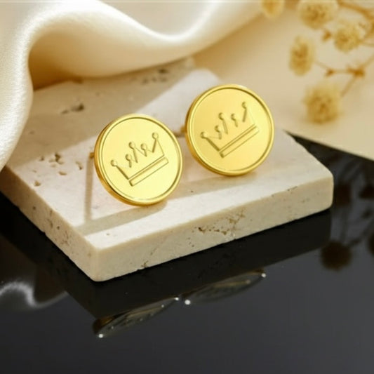 Waterproof 18K Gold Coin Stud Earrings | Daily Wear