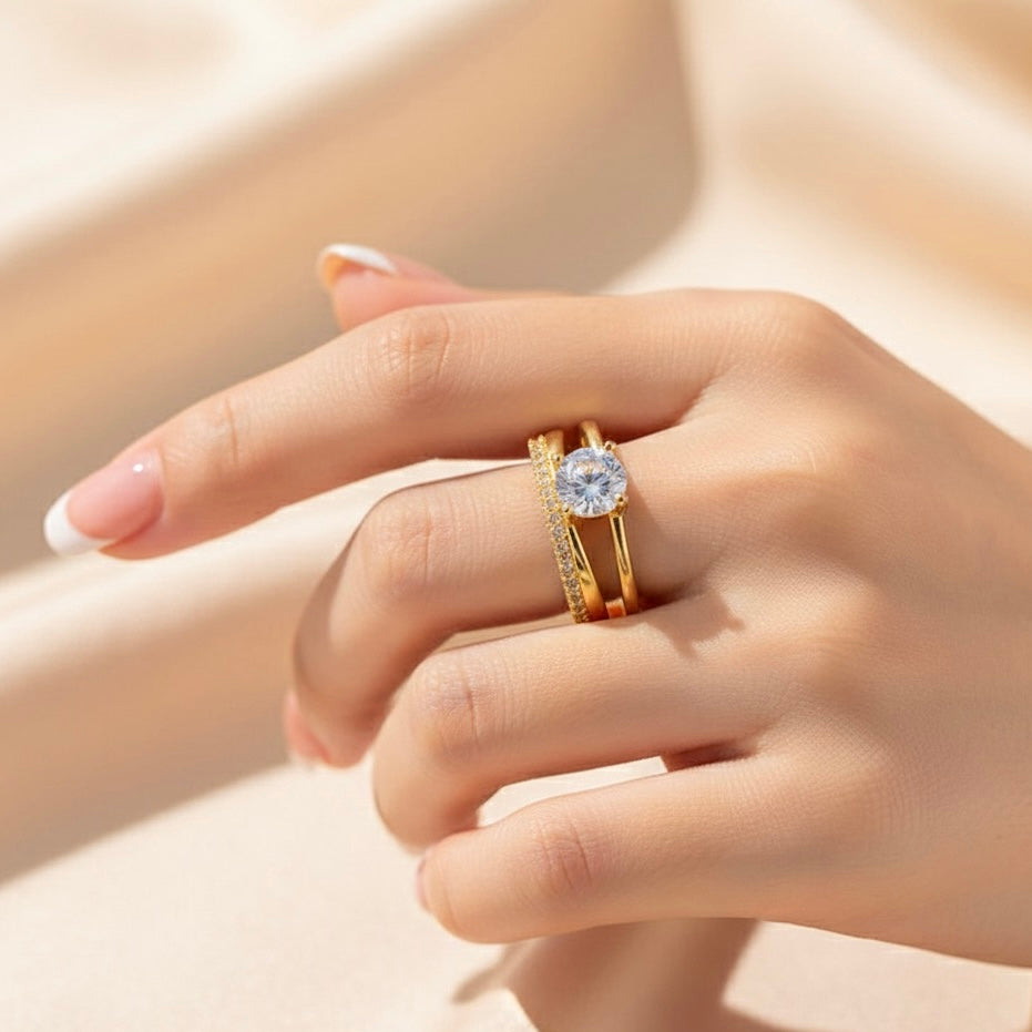 18K Gold Plated Adjustable Solitaire Ring – Waterproof & Skin Safe