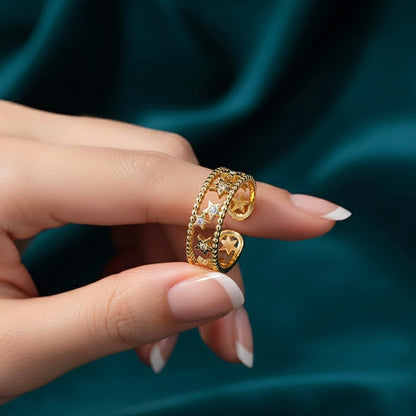 18K Gold Plated Adjustable Star Band Ring – Waterproof & Skin Safe