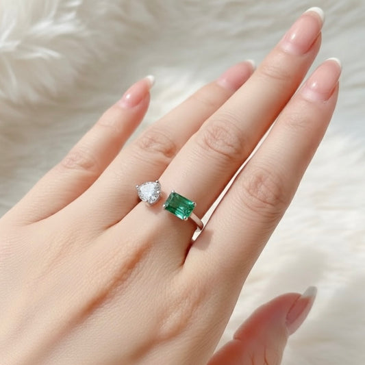 Silver Plated Green Rectangular Finger Ring – Anti Tarnish, AD Stone