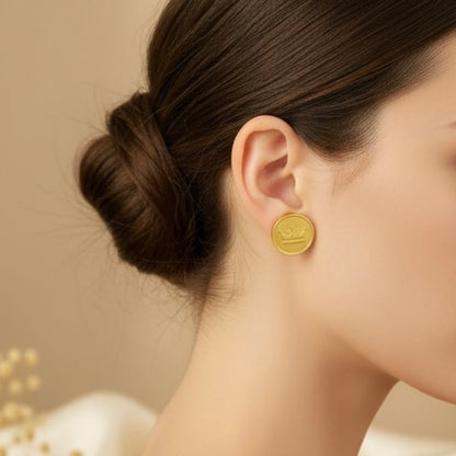 Waterproof 18K Gold Coin Stud Earrings | Daily Wear
