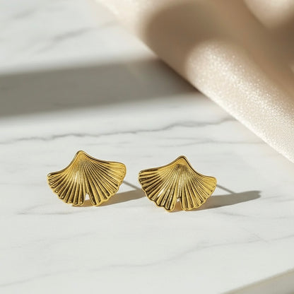 Ginkgo Leaf Earrings | 18K Gold Glossy Waterproof