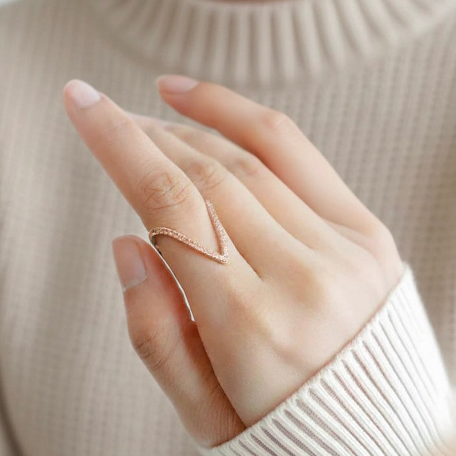 Rose Gold Plated V-Shape Adjustable Ring – CZ Studded & Anti Tarnish