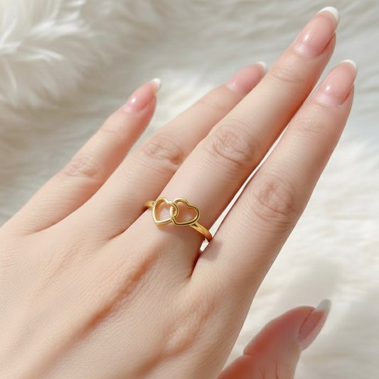 18K Gold Plated Adjustable Double Heart Ring – Waterproof & Skin Safe