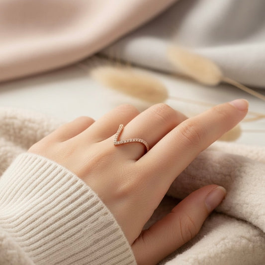 Rose Gold Plated V-Shape Adjustable Ring – CZ Studded & Anti Tarnish