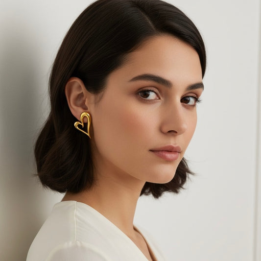 Abstract Heart Earrings | 18K Gold Sculptural Waterproof