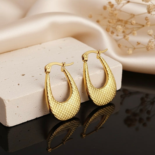 Textured Teardrop Hoop Earrings | 18K Gold Waterproof