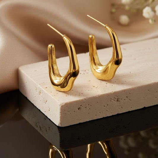 Fluid Sculptural Hoop Earrings | 18K Gold Waterproof