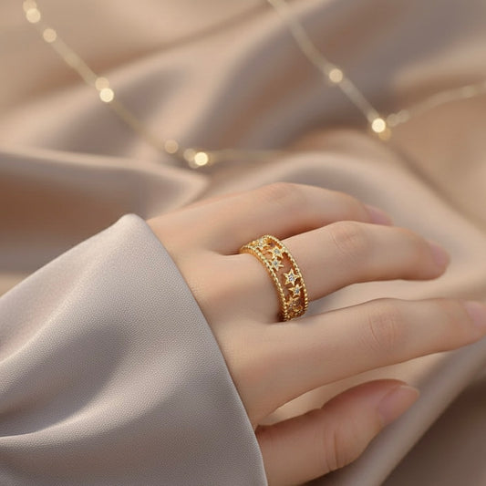 18K Gold Plated Adjustable Star Band Ring – Waterproof & Skin Safe