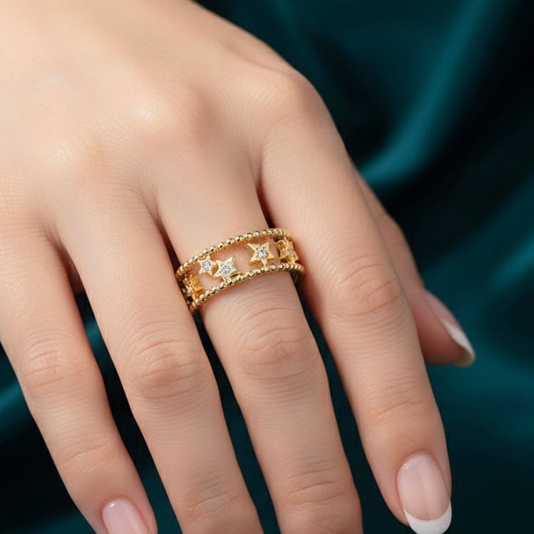 18K Gold Plated Adjustable Star Band Ring – Waterproof & Skin Safe