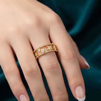 18K Gold Plated Adjustable Star Band Ring – Waterproof & Skin Safe