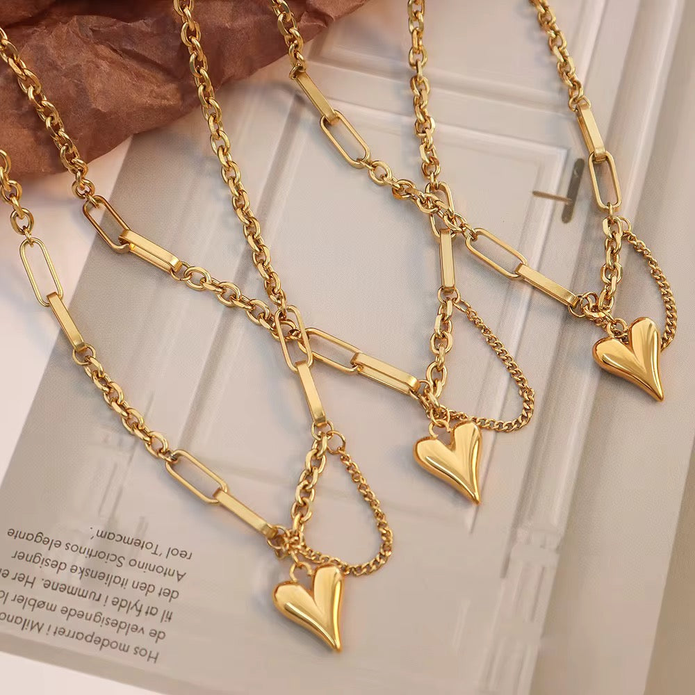 18K Gold Plated Chunky Heart Chain Necklace – Waterproof & Skin Safe