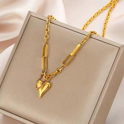 18K Gold Plated Chunky Heart Chain Necklace – Waterproof & Skin Safe