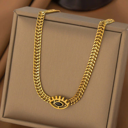 18K Gold Plated Evil Eye Necklace – Waterproof & Skin Safe