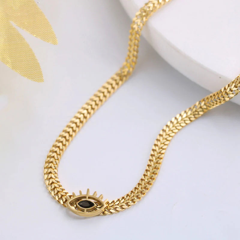18K Gold Plated Evil Eye Necklace – Waterproof & Skin Safe