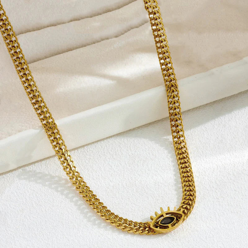 18K Gold Plated Evil Eye Necklace – Waterproof & Skin Safe