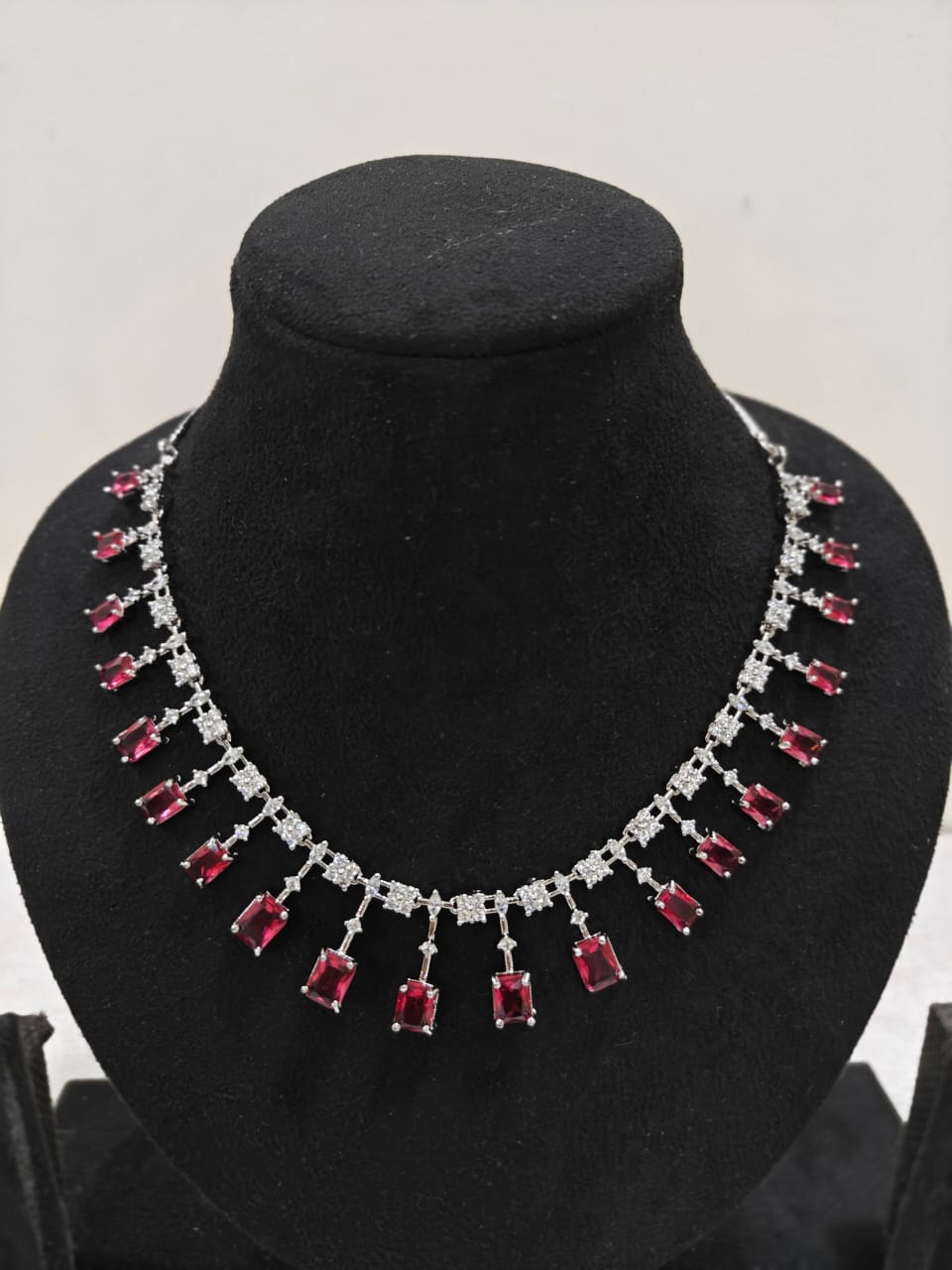 Silver Plated Ruby Red & AD Necklace Set – Elegant Bridal Jewellery