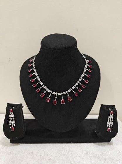 Silver Plated Ruby Red & AD Necklace Set – Elegant Bridal Jewellery