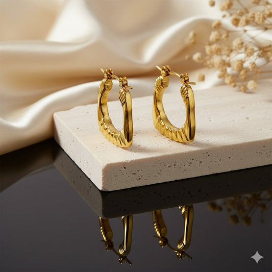 Vintage Textured Hoop Earrings | 18K Gold Waterproof