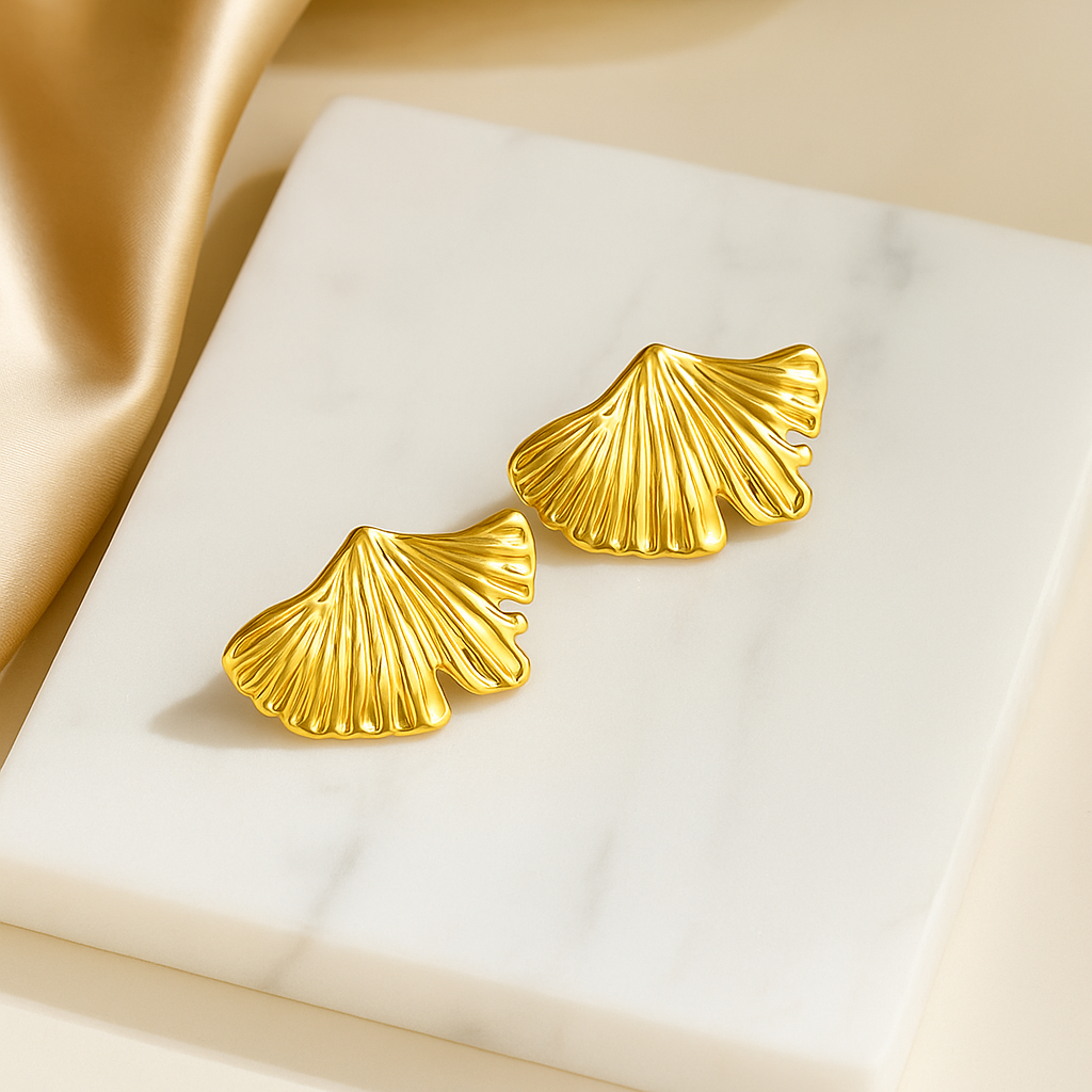 Ginkgo Leaf Earrings | 18K Gold Glossy Waterproof