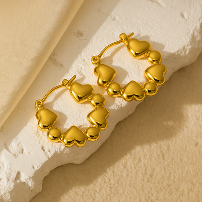 Heart Bead Hoop Earrings | 18K Gold Plated Waterproof