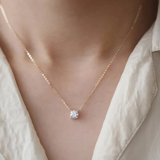 Sparkling Solitaire Dainty Necklace