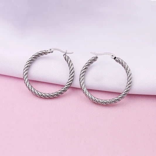 Silver Twist Hoop Earrings