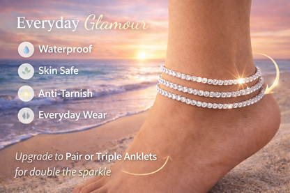 Anti-Tarnish Tennis Anklet – 18K Plated Waterproof Anklet for Women
