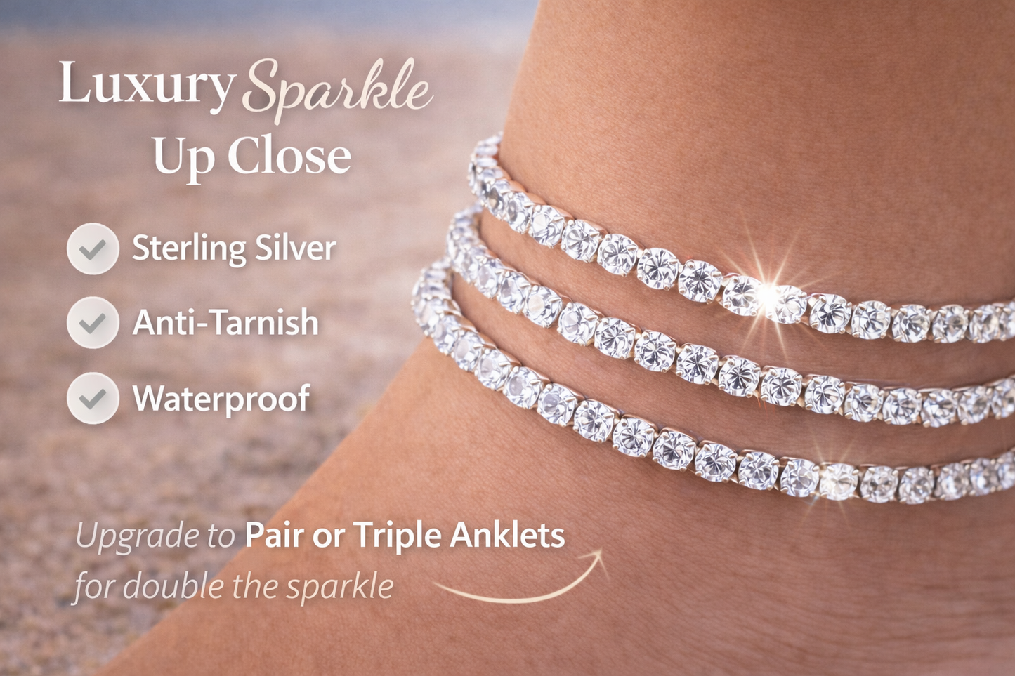 Anti-Tarnish Tennis Anklet – 18K Plated Waterproof Anklet for Women