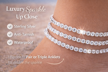 Anti-Tarnish Tennis Anklet – 18K Plated Waterproof Anklet for Women