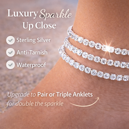 Anti-Tarnish Tennis Anklet – 18K Plated Waterproof Anklet for Women