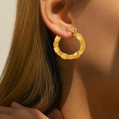 18K Gold Plated Bamboo Carved Hoop Earrings – Waterproof, Hypoallergenic Jewellery by ThePandaStoree