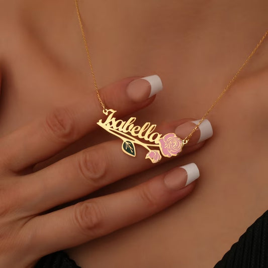 Enamel Color Rose Name Necklace