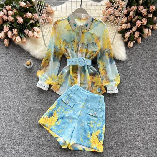 Sofi Collar And Cuff Embellished Printed Co-ord Set