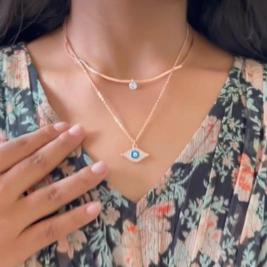 Solitaire and Evil Eye Double Layered Necklace