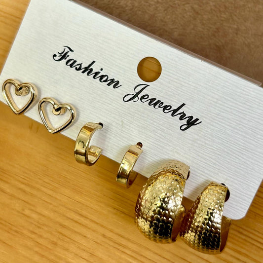 Set of 3 - Golden Earrings