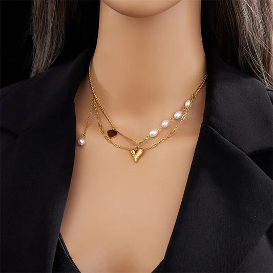 18K Gold Plated Double Layer Heart Pendant Necklace