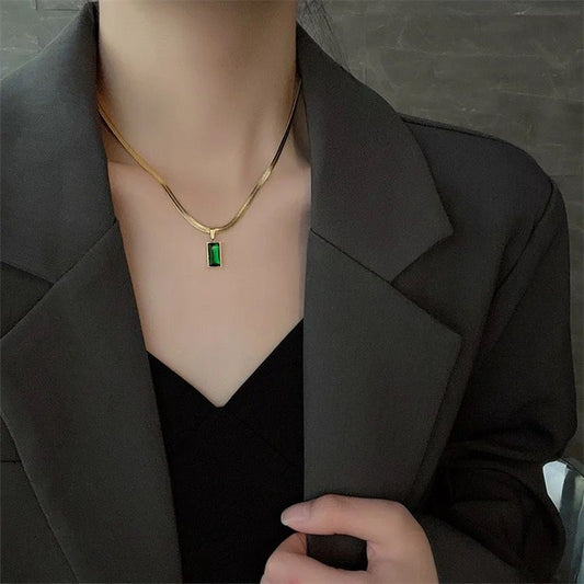 18k Gold Plated Mica Green Pendant Necklace