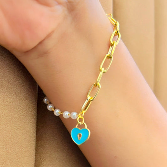 Blue Heart Lock Bracelet