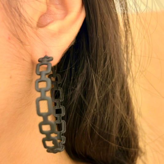 Noir Precision Circular Cut Hoop Earrings