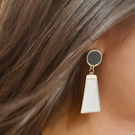 Triangular Marble finish earrings - Silver