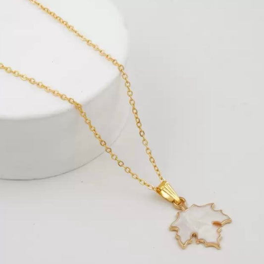 Winter Whispers White Maple Leaf Necklace