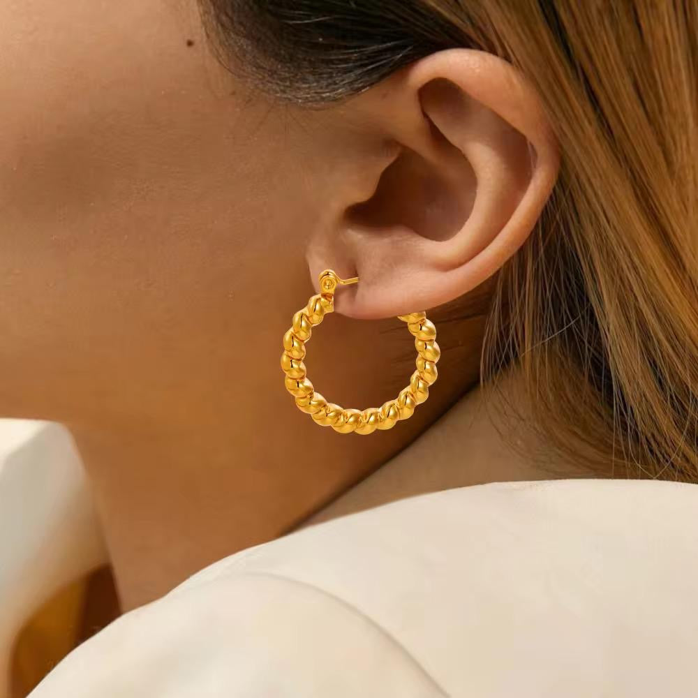 18K Gold Plated Twisted Rope Hoop Earrings – Waterproof, Hypoallergenic Jewellery by ThePandaStoree