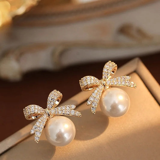 High-End Pearl Bowknot Earrings