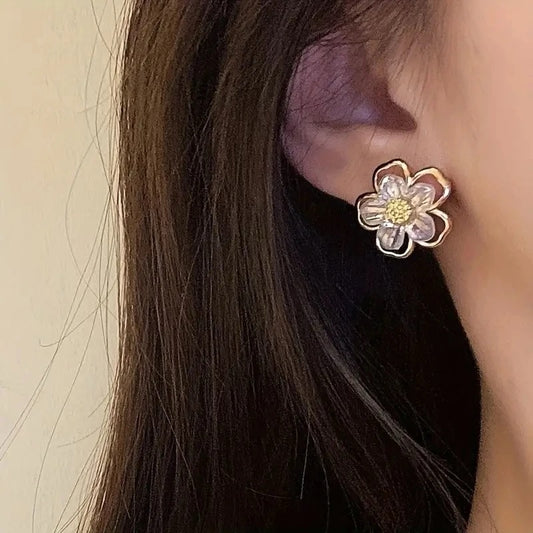 Silver Flower Petal Earrings